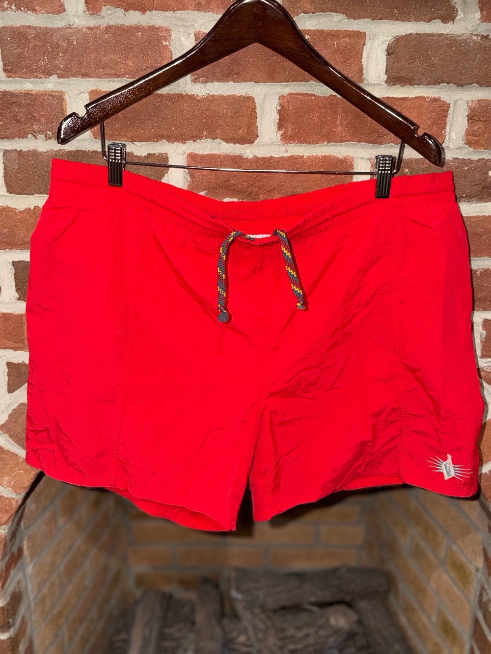 Vintage O’Brien Bright Red Swim Shorts with Multicolor Drawcord
